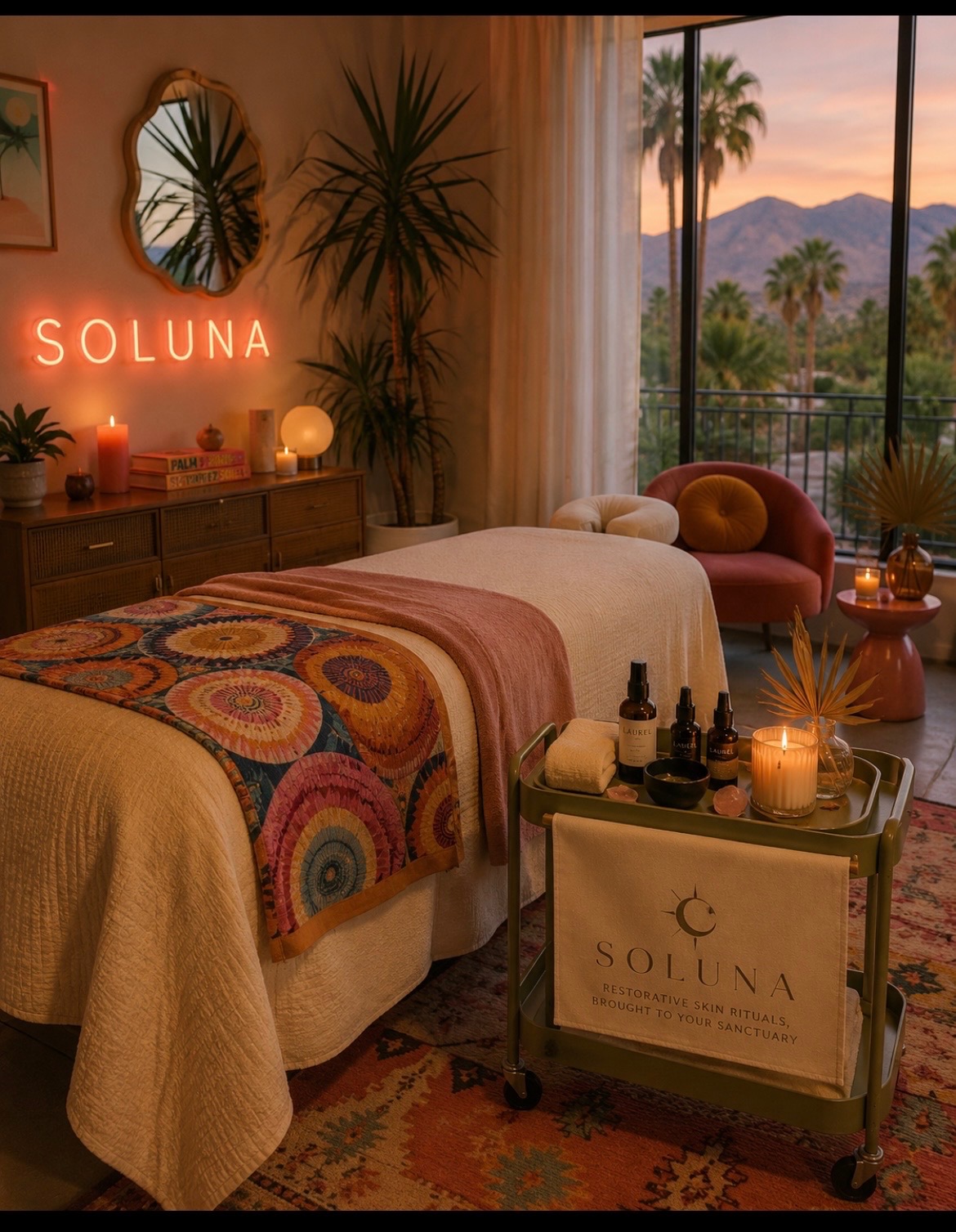 Soluna treatment room at sunset in Palm Springs